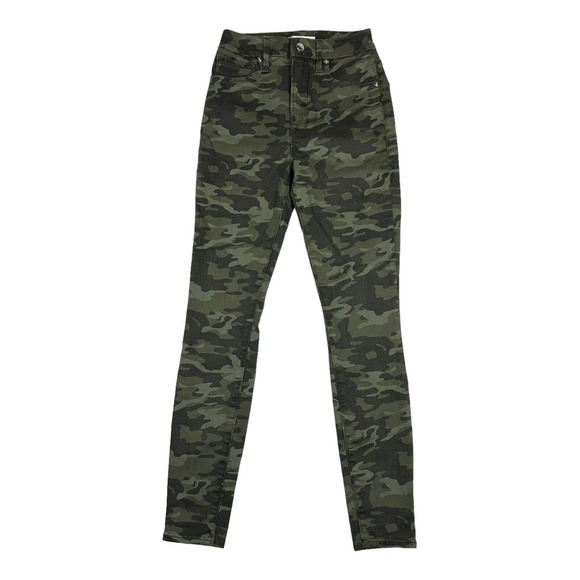Good American Womens 0/25 Good Waist High Rise Skinny Jeans Green Camo GL403AT - Picture 1 of 7